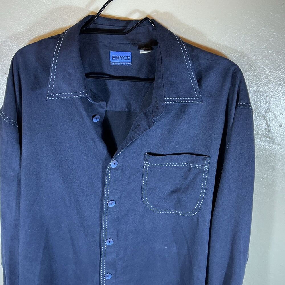 Enyce XL Navy Y2K VTG Long Sleeve Men’s Shirt Retro Stitching Big Button Sueded
